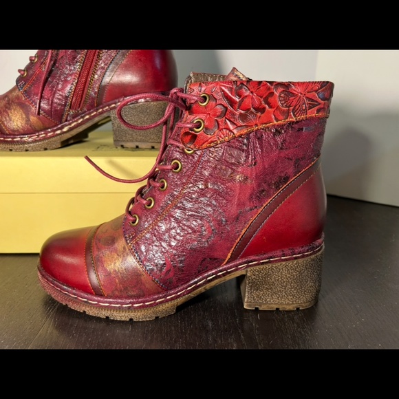 L'Artiste by Spring Step Leather Boots Fallinluv Bordeaux Size EU 38/US 7.5-8 - Picture 8 of 16